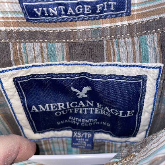 American Eagle Outfitters Western Shirt Men’s Size XS Brown Striped Pearl Snaps - Picture 2 of 12